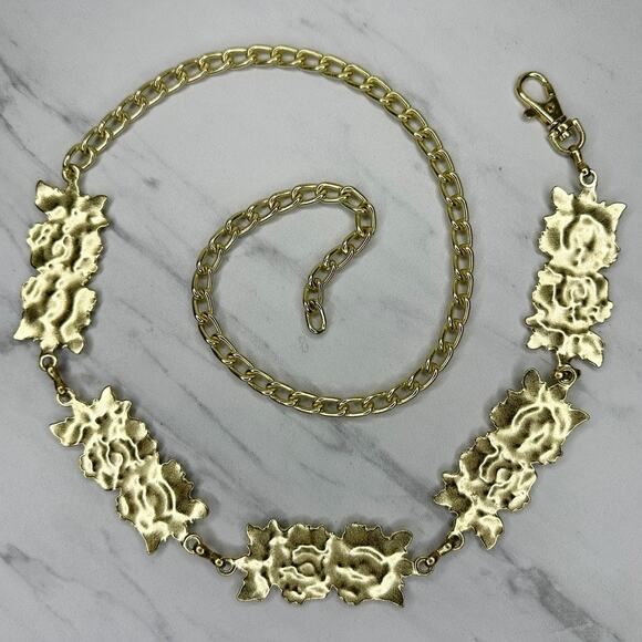 Floral Gold Tone Rose Chain Link Belt One Size (OS) ✨ main image 7